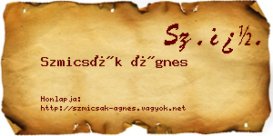 Szmicsák Ágnes névjegykártya